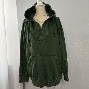 Aerie Forest Green V-Neck Hooded Sweater